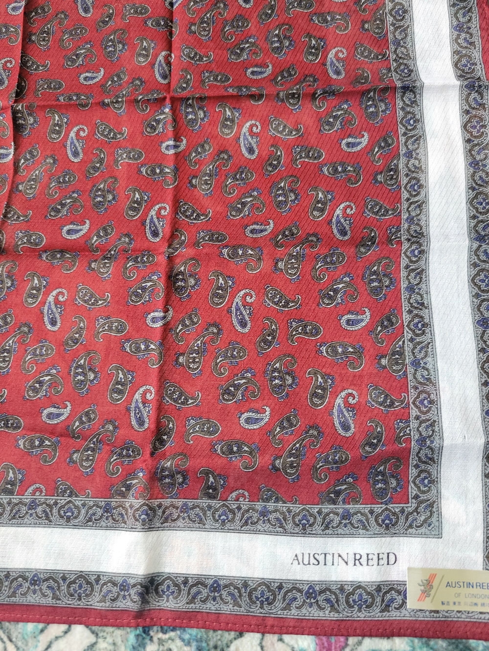 Austin Reed Red Paisley Silk Pocket Square - Picture 5 of 5